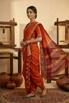 Peshwai That ~ Handloom Pure Cotton Royal Nauvari Saree in Sunset Orange - verymuchindian.com