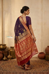 Peshwai That ~ Handloom Pure Cotton Royal Nauvari Saree in Violet - verymuchindian.com