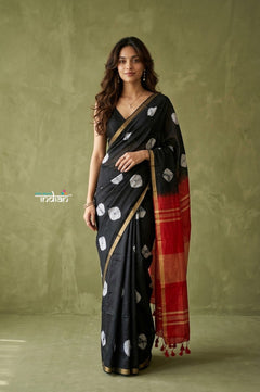 Prakriti ~ Designer Pure Banana Silk Saree in Black & Red - verymuchindian.com