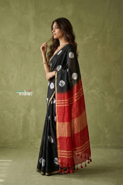 Prakriti ~ Designer Pure Banana Silk Saree in Black & Red - verymuchindian.com