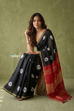 Prakriti ~ Designer Pure Banana Silk Saree in Black & Red - verymuchindian.com