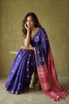 Prakriti ~ Designer Pure Banana Silk Saree in Dark Blue & Pink - verymuchindian.com