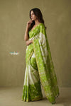 Prakriti ~ Designer Pure Banana Silk Saree in Green & White - verymuchindian.com