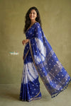Prakriti ~ Designer Pure Banana Silk Saree in White Blue - verymuchindian.com