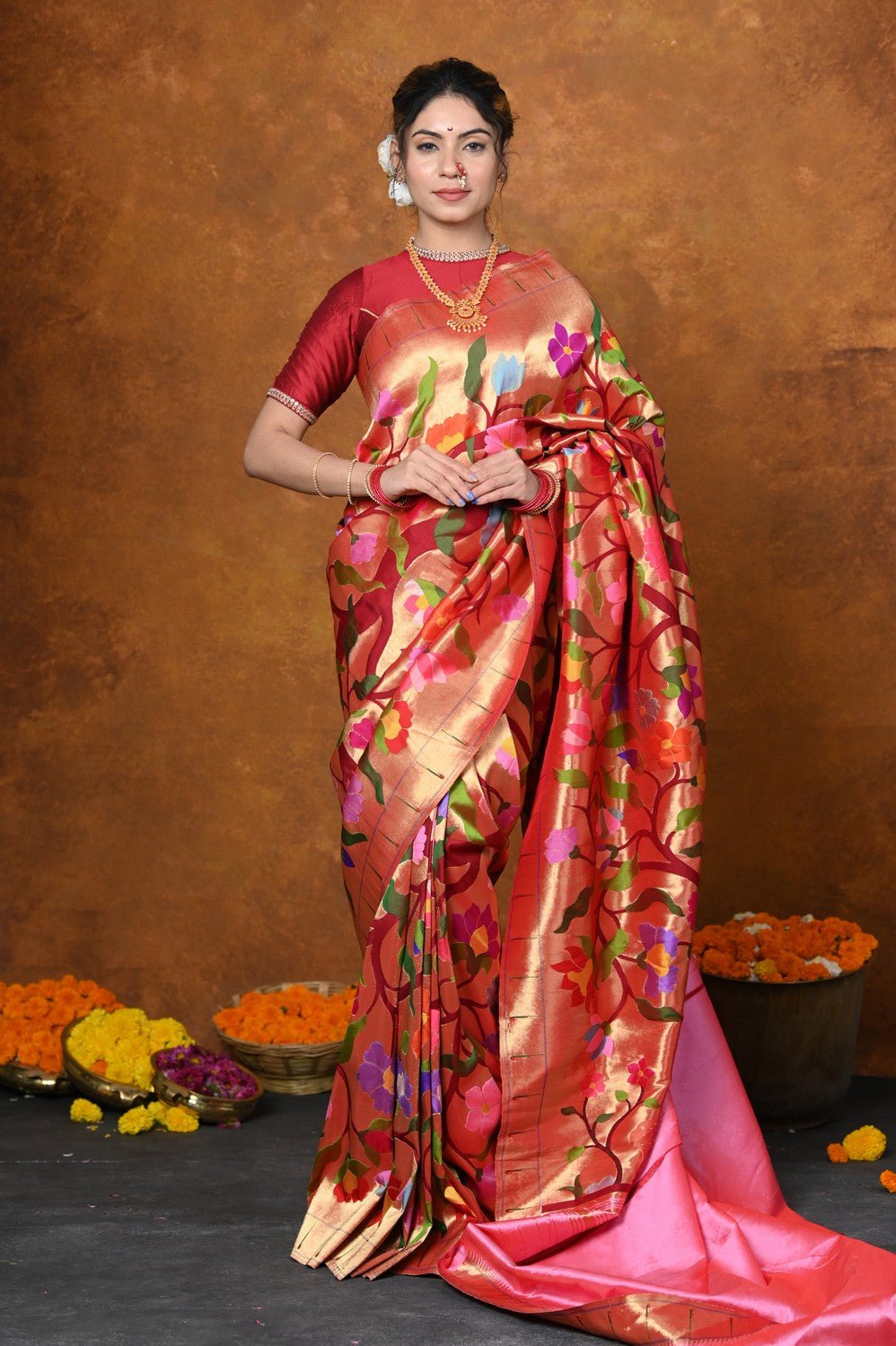 Premium! Masterpiece Handloom All Over Zari Pure Silk Paithani Saree - verymuchindian.com