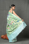Premium! Masterpiece Handloom Powder Blue All Over Pure Silk Paithani Saree (2 months weaving) - verymuchindian.com
