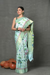 Premium! Masterpiece Handloom Powder Blue All Over Pure Silk Paithani Saree (2 months weaving) - verymuchindian.com