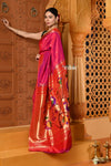 Premium ! Shubh ~ Handloom Pure Silk Muniya Border Paithani Saree with Exclusive Peacock Pallu in Rustic Pink - verymuchindian.com