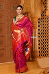 Premium ! Shubh ~ Handloom Pure Silk Muniya Border Paithani Saree with Exclusive Peacock Pallu in Rustic Pink - verymuchindian.com