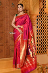 Premium ! Shubh ~ Handloom Pure Silk Muniya Border Paithani Saree with Exclusive Peacock Pallu in Rustic Pink - verymuchindian.com