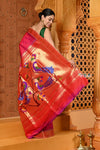 Premium ! Shubh ~ Handloom Pure Silk Muniya Border Paithani Saree with Exclusive Peacock Pallu in Rustic Pink - verymuchindian.com