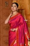 Premium ! Shubh ~ Handloom Pure Silk Muniya Border Paithani Saree with Exclusive Peacock Pallu in Rustic Pink - verymuchindian.com