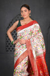 Premium Virasat ~ Handloom Patola with Pure Silk All Over Paithani Saree in White with Red Pallu - verymuchindian.com
