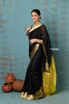 Prerna ~ Handloom Pure Chanderi Cotton Silk Saree With Golden Border - Black - verymuchindian.com