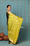 Prerna ~ Handloom Pure Chanderi Cotton Silk Saree With Golden Border - Black - verymuchindian.com