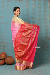 Prerna ~ Handloom Pure Chanderi Cotton Silk Saree With Golden Border - Feather Pink - verymuchindian.com