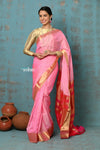 Prerna ~ Handloom Pure Chanderi Cotton Silk Saree With Golden Border - Feather Pink - verymuchindian.com