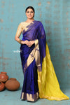 Prerna ~ Handloom Pure Chanderi Cotton Silk Saree With Golden Border - Royal Blue - verymuchindian.com