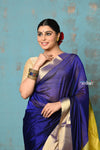 Prerna ~ Handloom Pure Chanderi Cotton Silk Saree With Golden Border - Royal Blue - verymuchindian.com