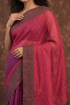 Pure Mul Cotton Handloom Saree in Magenta & Plum Mul with All - Over Golden Checks and Zari Border - verymuchindian.com