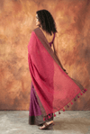 Pure Mul Cotton Handloom Saree in Magenta & Plum Mul with All - Over Golden Checks and Zari Border - verymuchindian.com