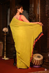 Pure Mul Cotton Handloom Saree in Zesty Lime Yellow - verymuchindian.com