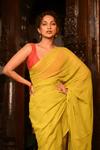Pure Mul Cotton Handloom Saree in Zesty Lime Yellow - verymuchindian.com