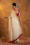 Pure Mul Cotton Handloom Saree with Golden Border - Offwhite pink - verymuchindian.com