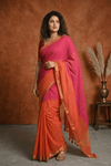 Pure Mul Cotton Handloom Saree with Half and Half in Pink & Orange with Zari Border - verymuchindian.com