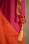 Pure Mul Cotton Handloom Saree with Half and Half in Pink & Orange with Zari Border - verymuchindian.com