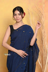 Pure Mul Cotton Handloom Saree with Sequin - Dark Blue - verymuchindian.com