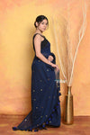 Pure Mul Cotton Handloom Saree with Sequin - Dark Blue - verymuchindian.com
