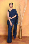 Pure Mul Cotton Handloom Saree with Sequin - Dark Blue - verymuchindian.com