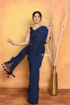 Pure Mul Cotton Handloom Saree with Sequin - Dark Blue - verymuchindian.com