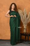 Pure Mul Cotton Handloom Saree with Solid Bottle Green - verymuchindian.com