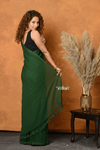 Pure Mul Cotton Handloom Saree with Solid Bottle Green - verymuchindian.com