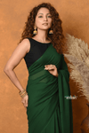 Pure Mul Cotton Handloom Saree with Solid Bottle Green - verymuchindian.com