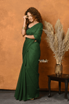 Pure Mul Cotton Handloom Saree with Solid Bottle Green - verymuchindian.com