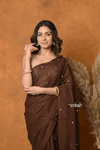 Pure Mul Cotton Handloom Saree with Solid Brown with Sequin - verymuchindian.com