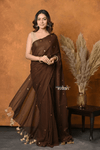 Pure Mul Cotton Handloom Saree with Solid Brown with Sequin - verymuchindian.com
