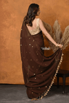 Pure Mul Cotton Handloom Saree with Solid Brown with Sequin - verymuchindian.com