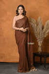 Pure Mul Cotton Handloom Saree with Solid Brown with Sequin - verymuchindian.com