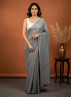 Pure Mul Cotton Handloom Saree with Solid Grey with Sequin - verymuchindian.com