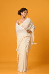 Pure Mul Cotton Handloom Saree with Solid Ivory - verymuchindian.com