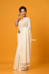 Pure Mul Cotton Handloom Saree with Solid Ivory - verymuchindian.com