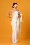 Pure Mul Cotton Handloom Saree with Solid Ivory - verymuchindian.com