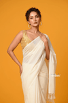 Pure Mul Cotton Handloom Saree with Solid Ivory - verymuchindian.com