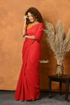 Pure Mul Cotton Handloom Saree with Solid Red - verymuchindian.com