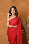 Pure Mul Cotton Handloom Saree with Solid Red with Sequin - verymuchindian.com