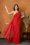 Pure Mul Cotton Handloom Saree with Solid Red with Sequin - verymuchindian.com